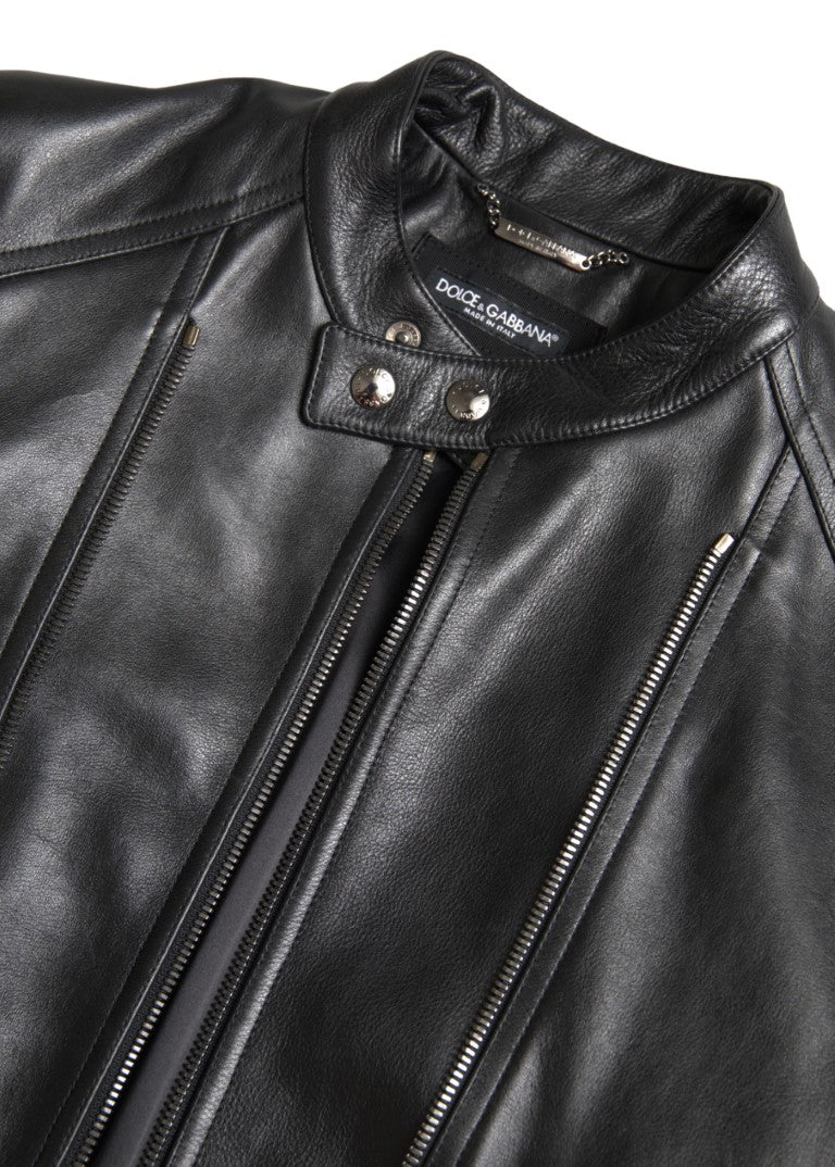 Dolce & Gabbana Black Leder Reißverschluss Mantel Männerjacke