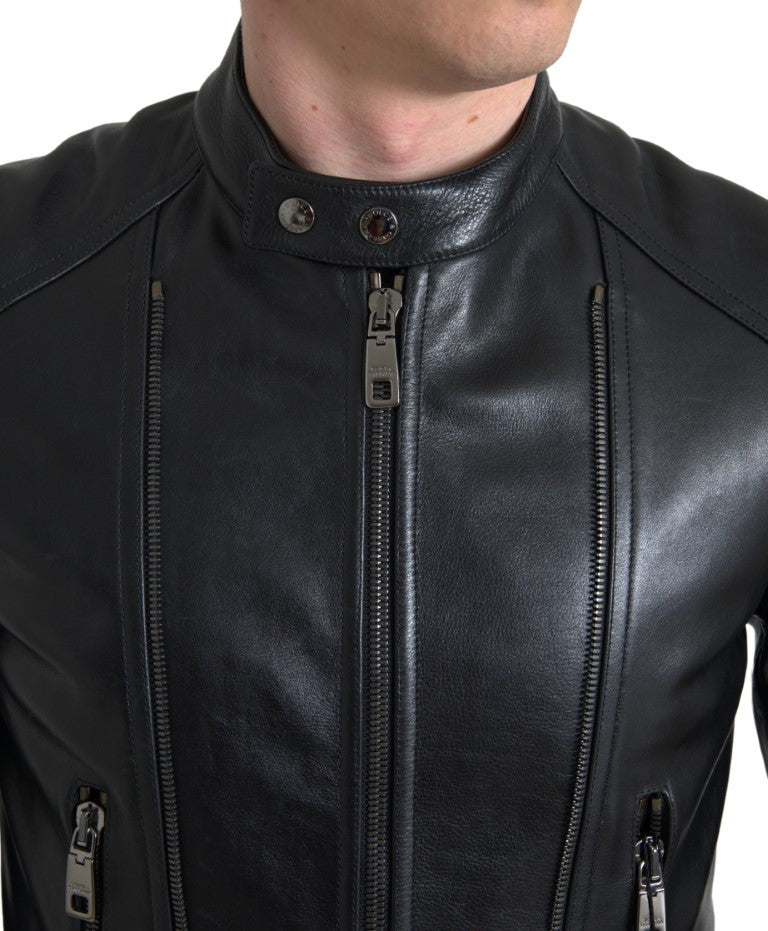 Dolce & Gabbana Black Leder Reißverschluss Mantel Männerjacke