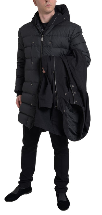 Dolce & Gabbana Schwarzer Parka -Baumwoll -Trenchcoat Jacke mit Kapuzeparka