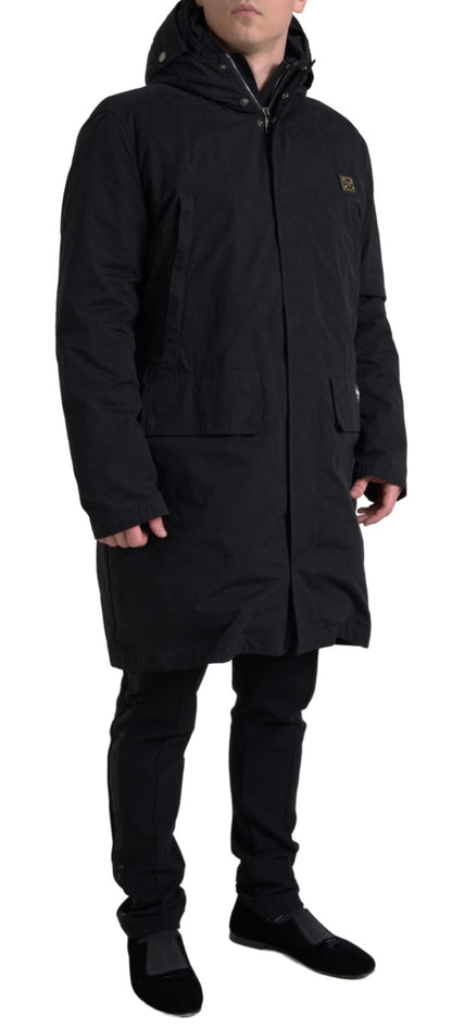 Dolce & Gabbana Schwarzer Parka -Baumwoll -Trenchcoat Jacke mit Kapuzeparka