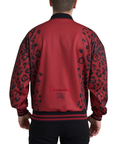 Dolce & Gabbana Red Leopard Polyester Bomber Full Zip 재킷