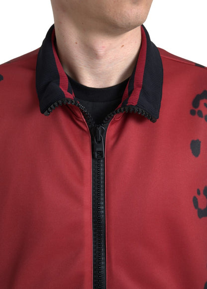 Dolce & Gabbana Red Leopard Polyester Bomber Full Zip 재킷