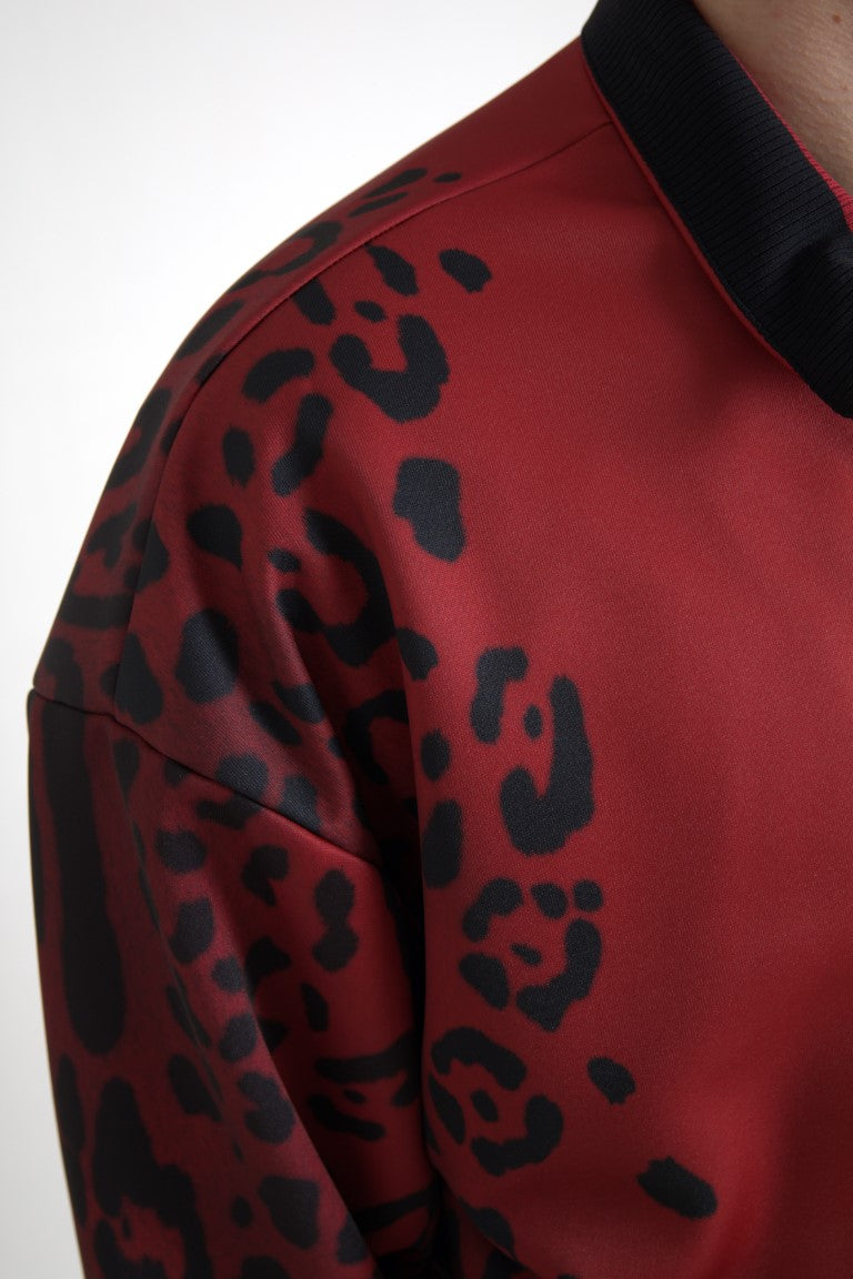 Dolce & Gabbana Red Leopard Polyester Bomber Full Zip 재킷