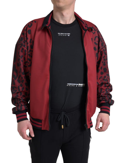 Dolce & Gabbana Red Leopard Polyester Bomber Full Zip 재킷