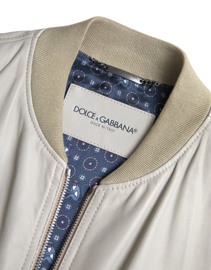 Dolce & Gabbana 크림 가죽 폭격기 Blouson Full Zip 재킷