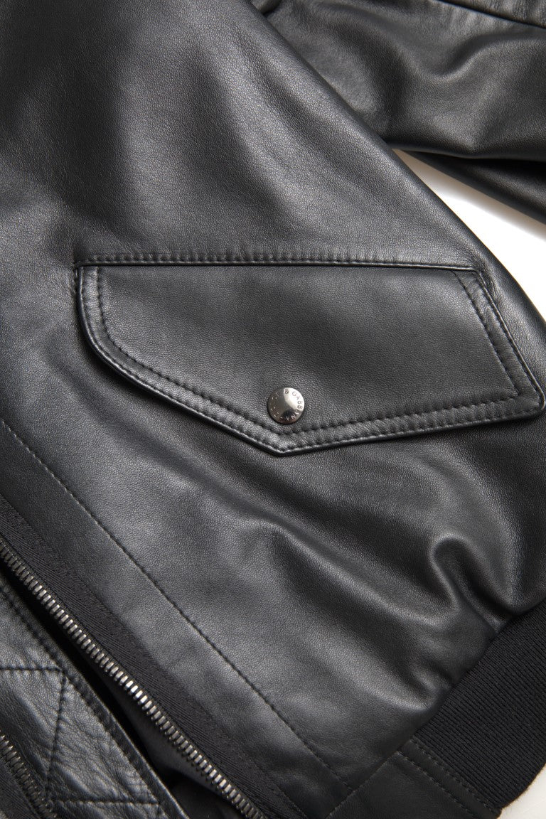 Dolce & Gabbana Black Leather Blouson Full Zip 폭격기 재킷