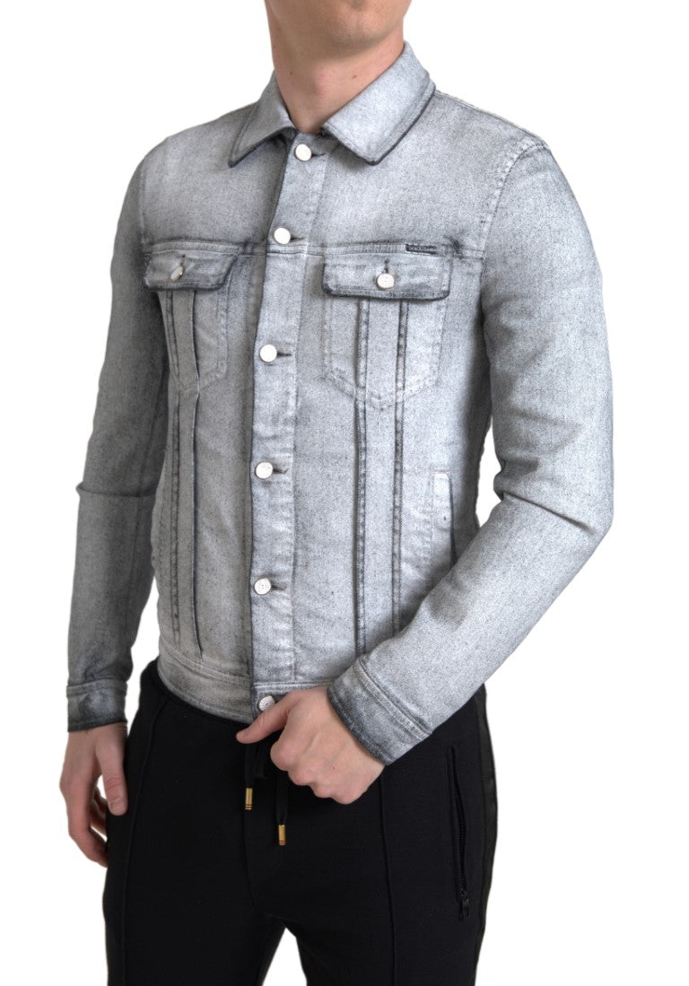 Dolce & Gabbana Grey gewaschene Baumwollstrecke Denim Männerjacke