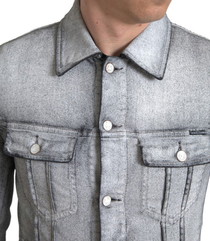 Dolce & Gabbana Grey gewaschene Baumwollstrecke Denim Männerjacke