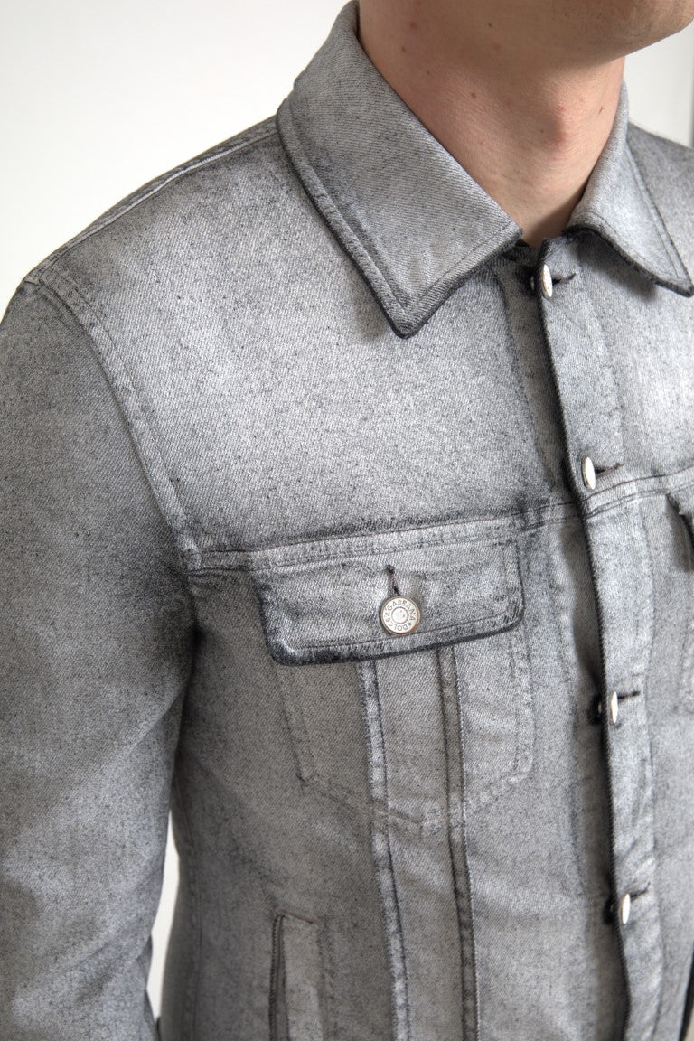 Dolce & Gabbana Grey gewaschene Baumwollstrecke Denim Männerjacke