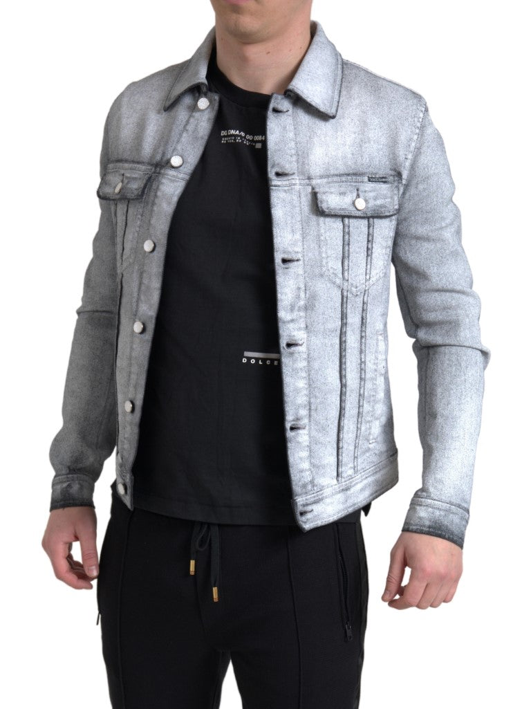 Dolce & Gabbana Grey gewaschene Baumwollstrecke Denim Männerjacke