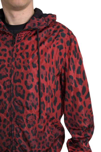 Dolce & Gabbana Red Leopard 후드 폭격기 전체 zip 재킷