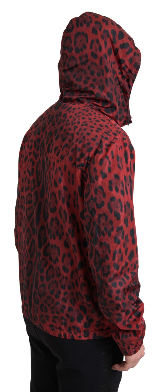 Dolce & Gabbana Red Leopard 후드 폭격기 전체 zip 재킷