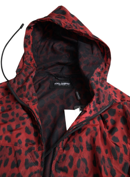 Dolce & Gabbana Red Leopard 후드 폭격기 전체 zip 재킷