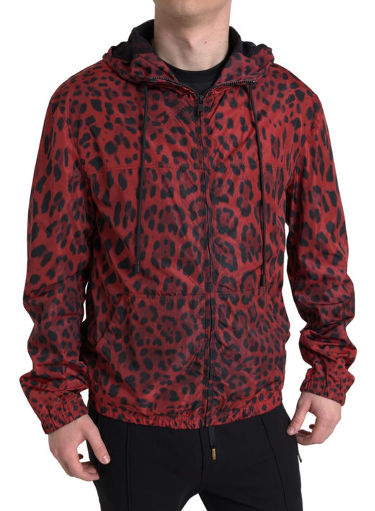 Dolce & Gabbana Red Leopard 후드 폭격기 전체 zip 재킷