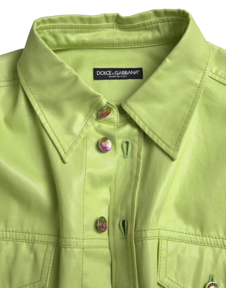 Dolce & Gabbana Green Cotton Collared 버튼 다운 셔츠