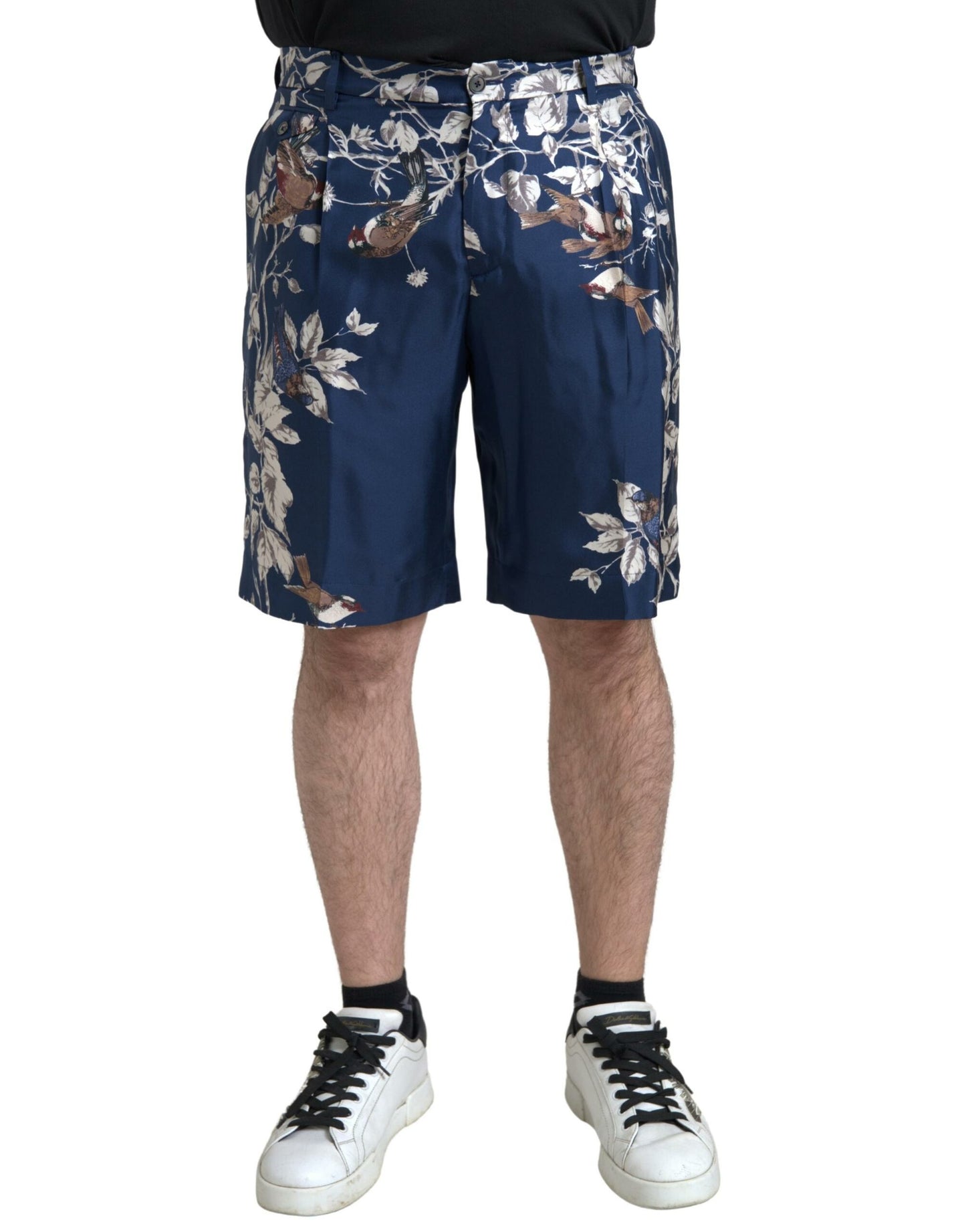 Dolce & Gabbana Blue Blumendruck Seidenmänner Bermuda Shorts