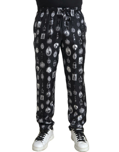 Dolce & Gabbana Schwarzer religiöser Print Joggers Silk Men Hosen