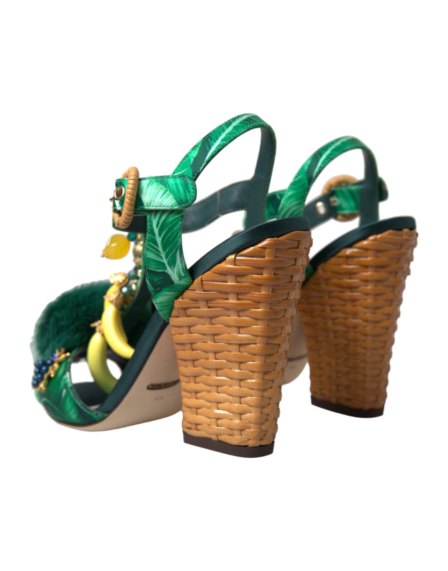 Dolce & Gabbana Grüne Bananenblatt verziert T-Strap-Sandalen Schuhe