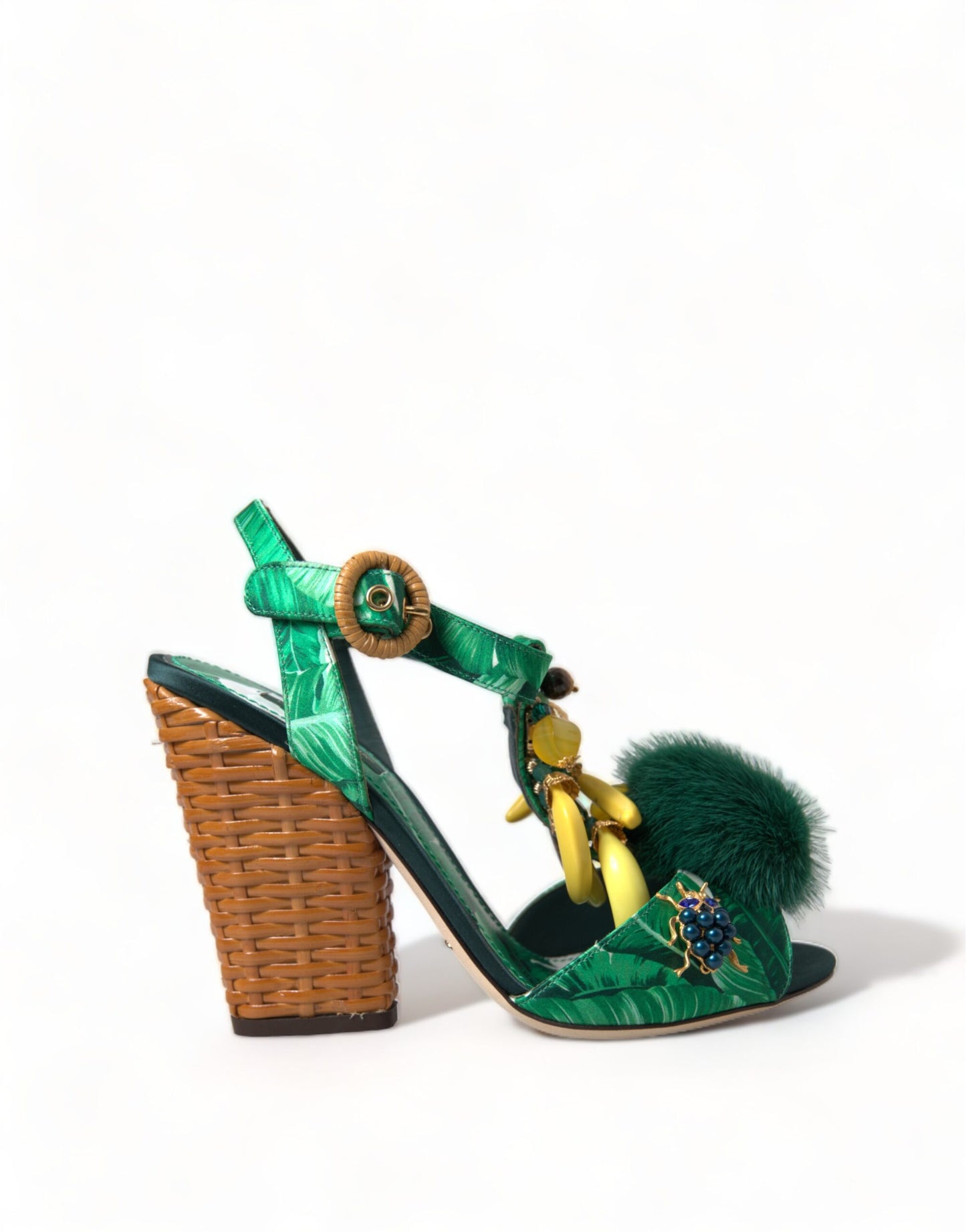 Dolce & Gabbana Grüne Bananenblatt verziert T-Strap-Sandalen Schuhe