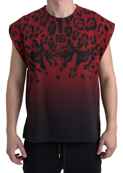 Dolce & Gabbana Red Leopard Print Cotton Tank Top