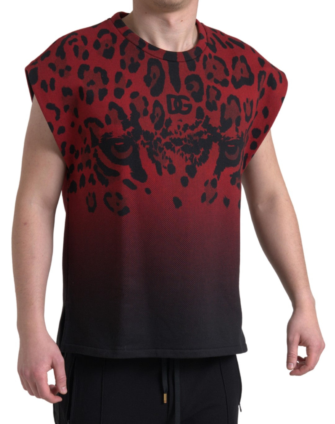 Dolce & Gabbana Red Leopard Print Cotton Tank Top