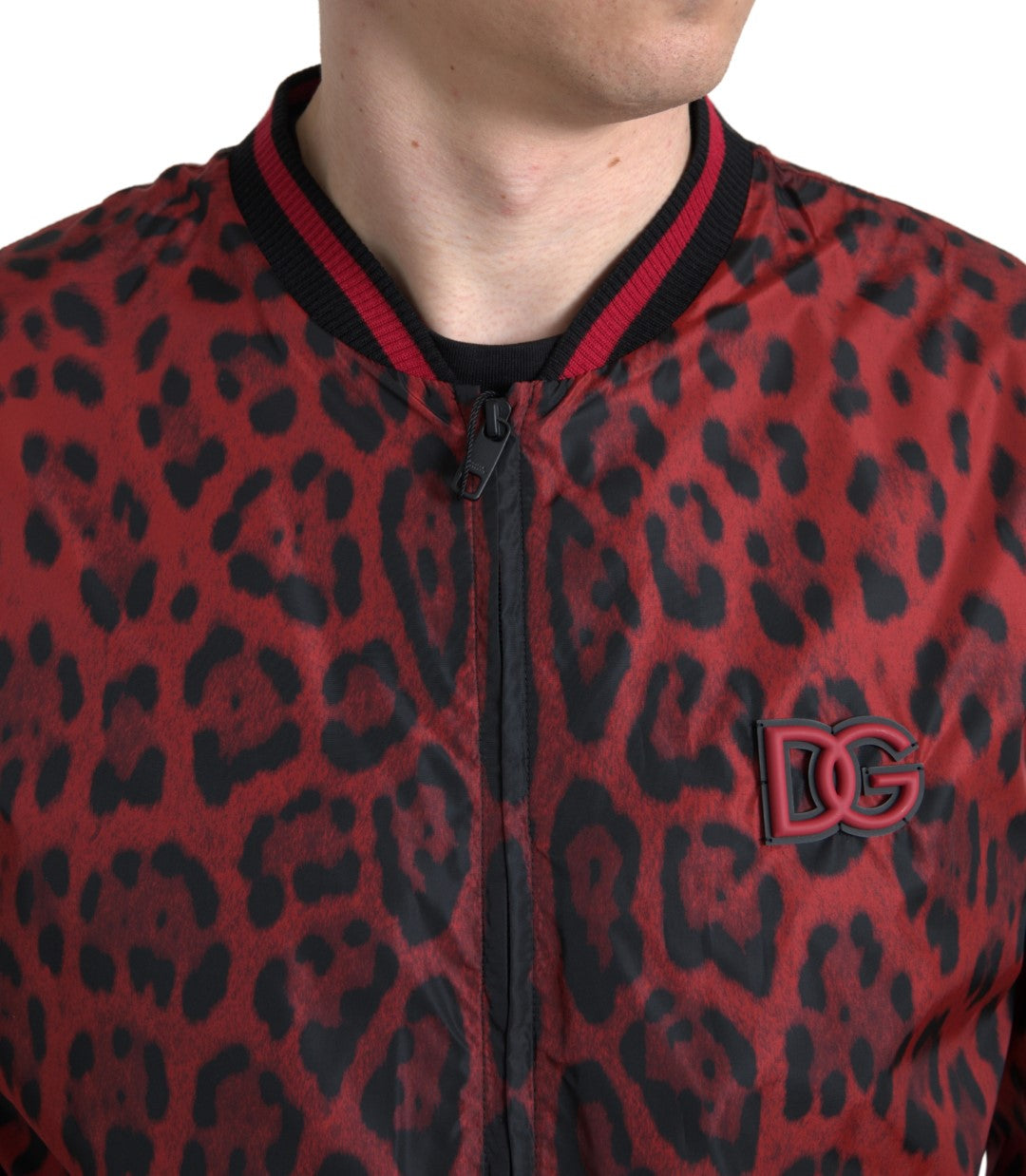 Dolce & Gabbana Red Leopard Print Bomber Jacket