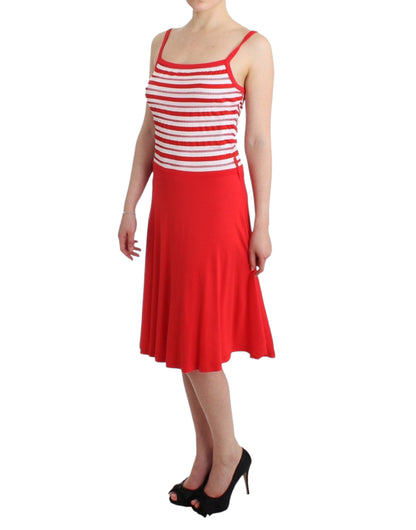 Roccobarocco Red Striped Jersey A-Line Dress