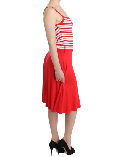 Roccobarocco Red Striped Jersey A-Line Dress