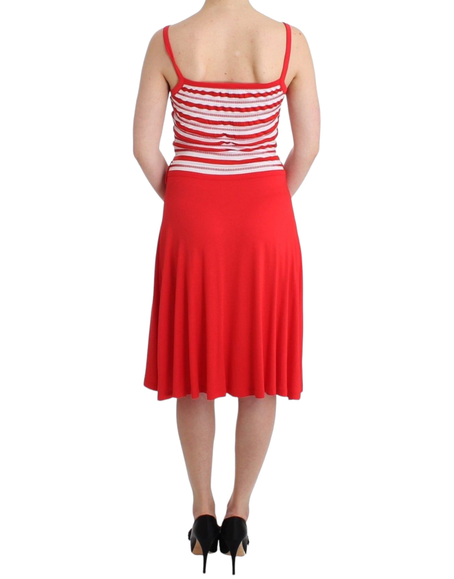 Roccobarocco Red Striped Jersey A-Line Dress