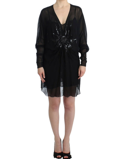 Cavalli Black Long Sleeve 실크 드레스