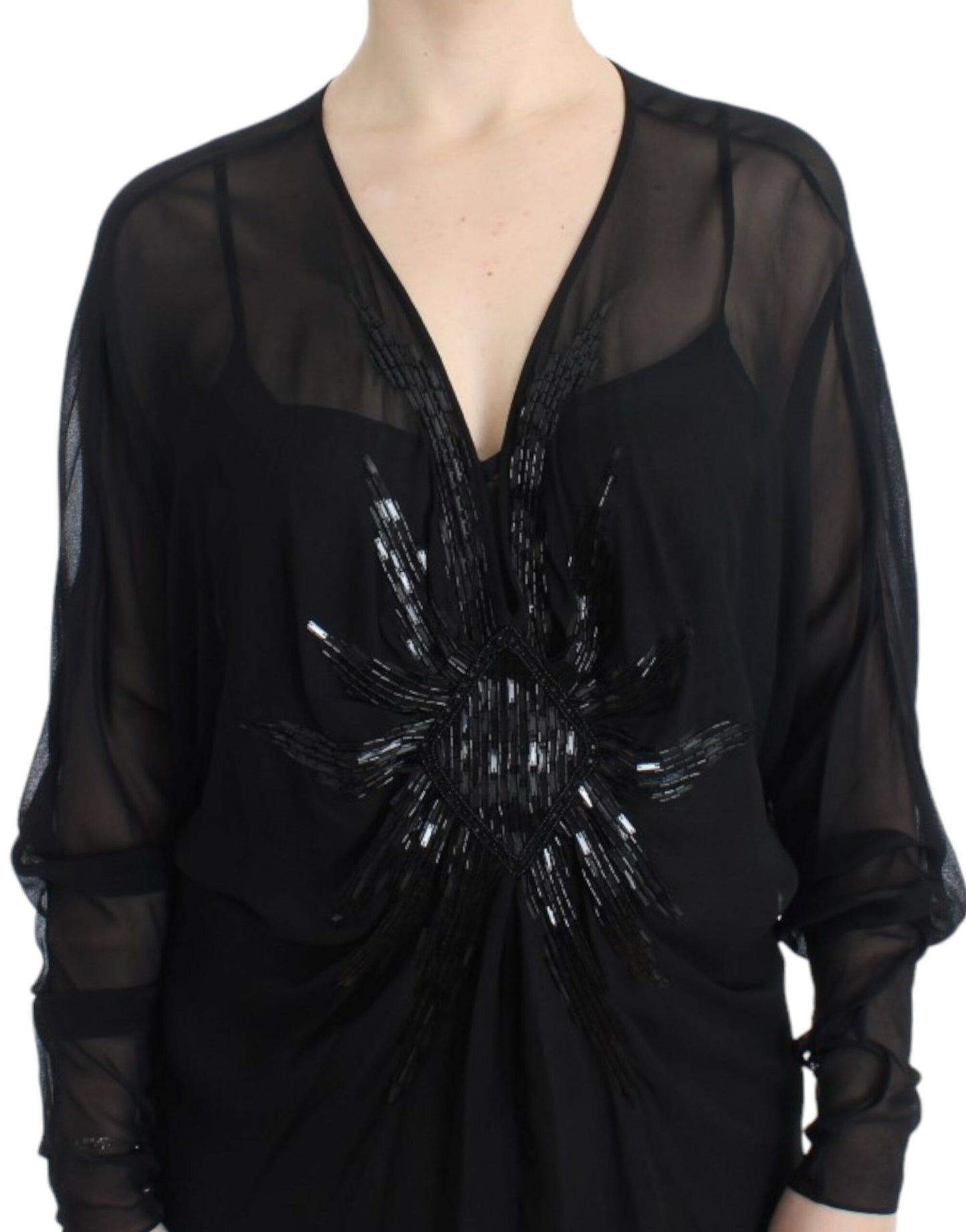 Cavalli Black Long Sleeve 실크 드레스