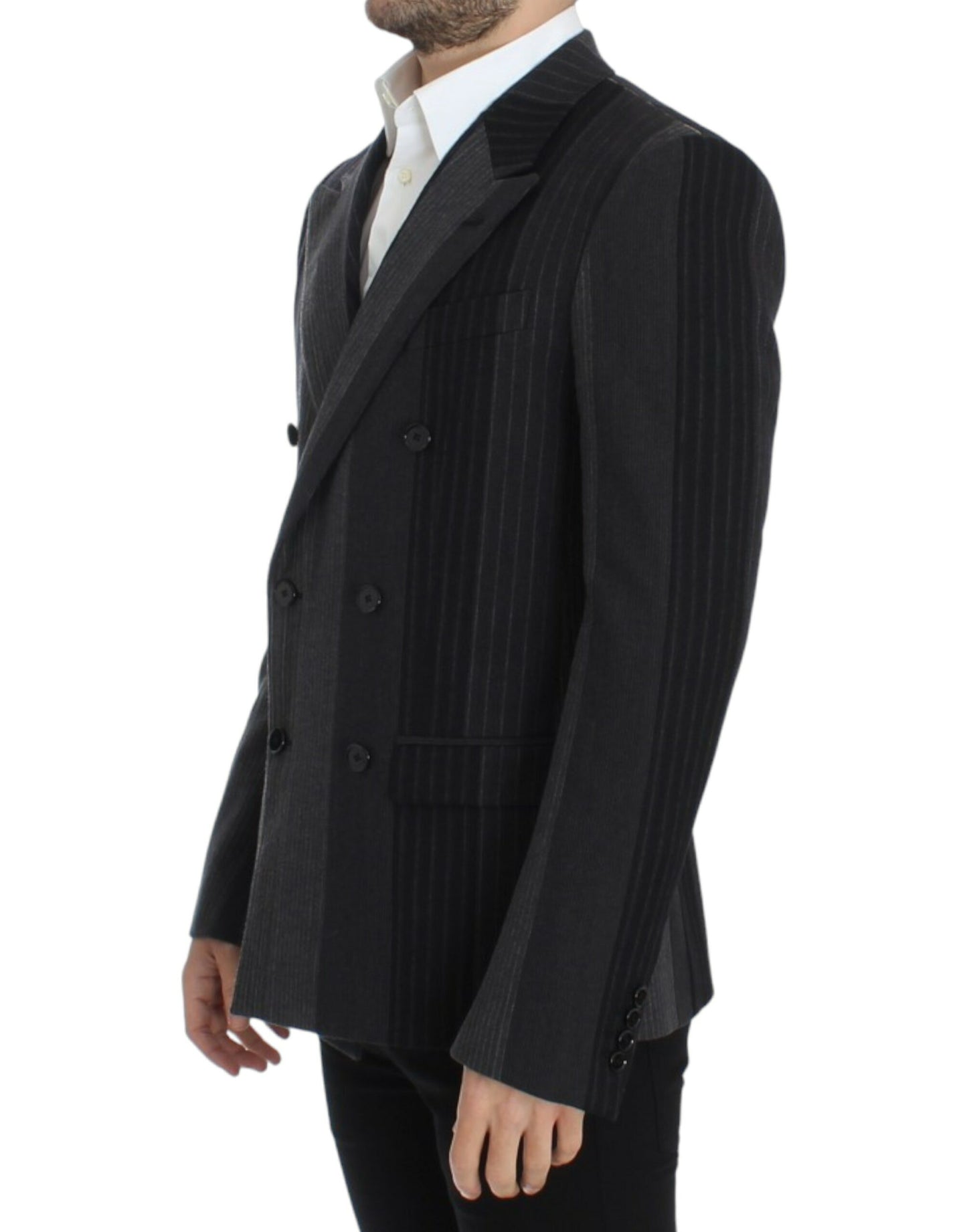 Dolce & Gabbana Elegant Gray Striped Wool Slim Blazer