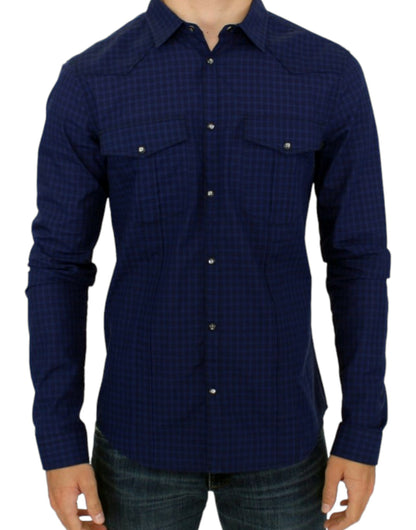 의상 National Blue Checkered Cotton Shirt