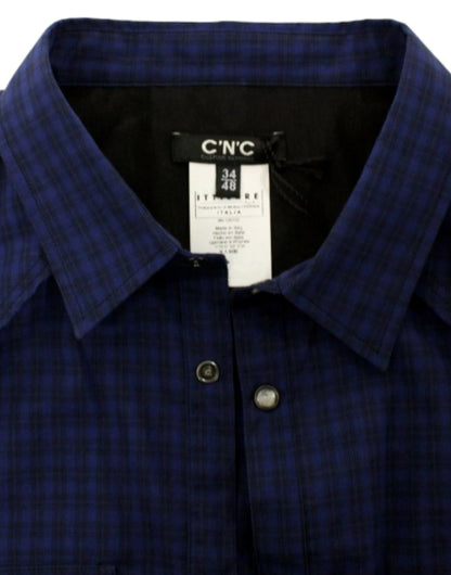 의상 National Blue Checkered Cotton Shirt