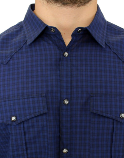 의상 National Blue Checkered Cotton Shirt