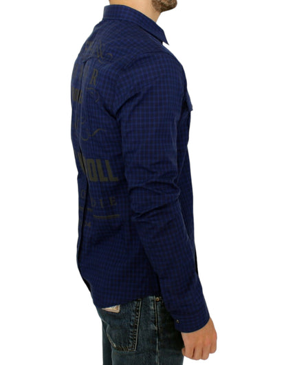 의상 National Blue Checkered Cotton Shirt