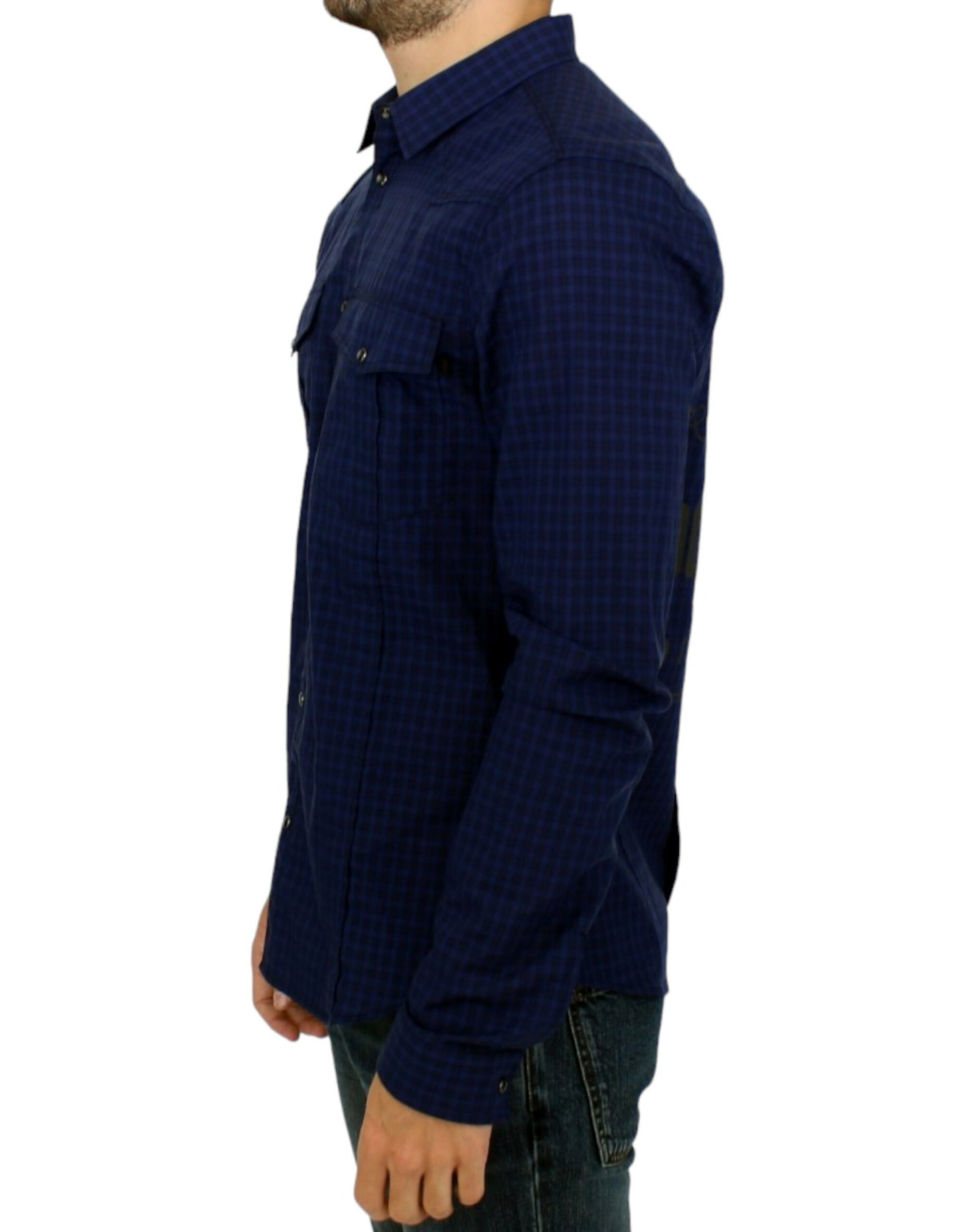 의상 National Blue Checkered Cotton Shirt