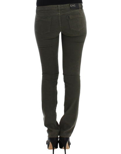 Costume National Chic Green Slim Leg Designer Jeans