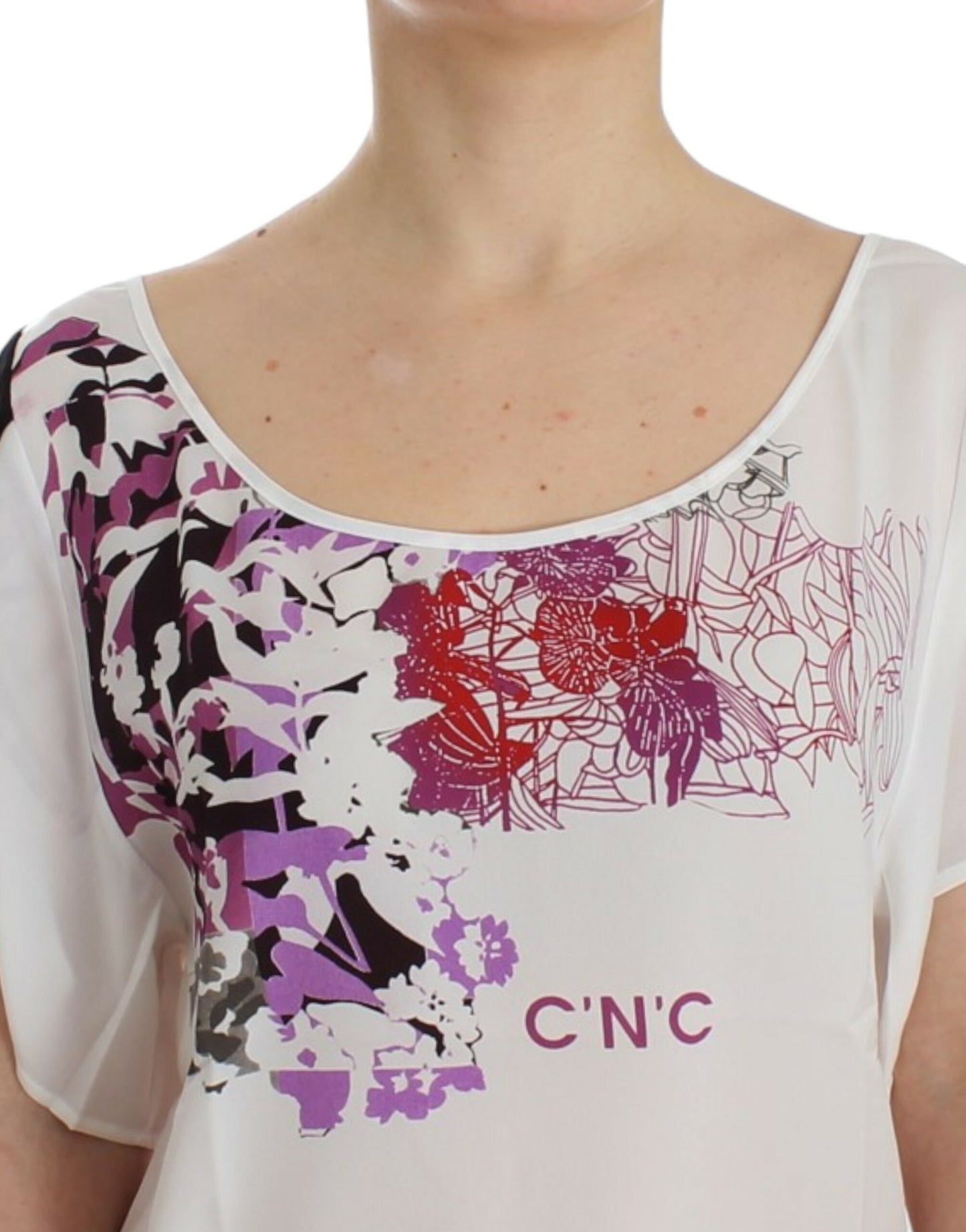 Costume National Chic White V-Neck Motive Print Tee