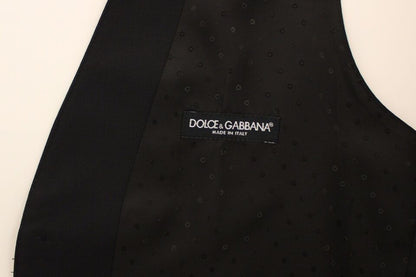 Dolce & Gabbana Black Wool 실크 스트레치 드레스 조끼 Blazer