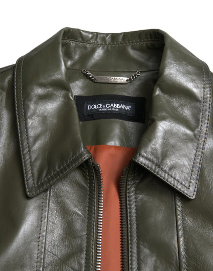 Dolce & Gabbana Emerald Elegance Leather Biker Jacket