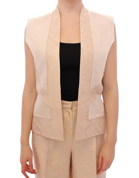 Zeyneptosun Beige Brocade Sleeveless 재킷 조끼