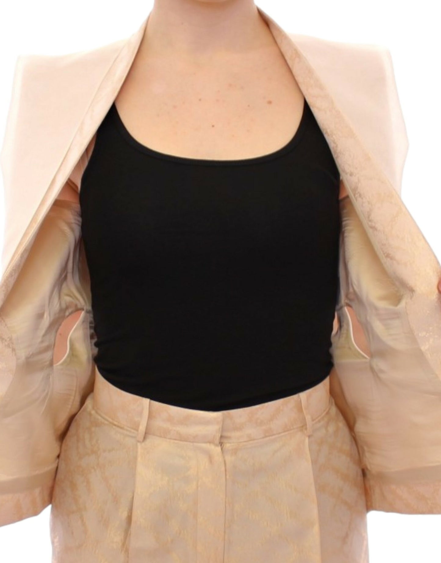 Zeyneptosun Beige ärmellose Jacke aus Brokat