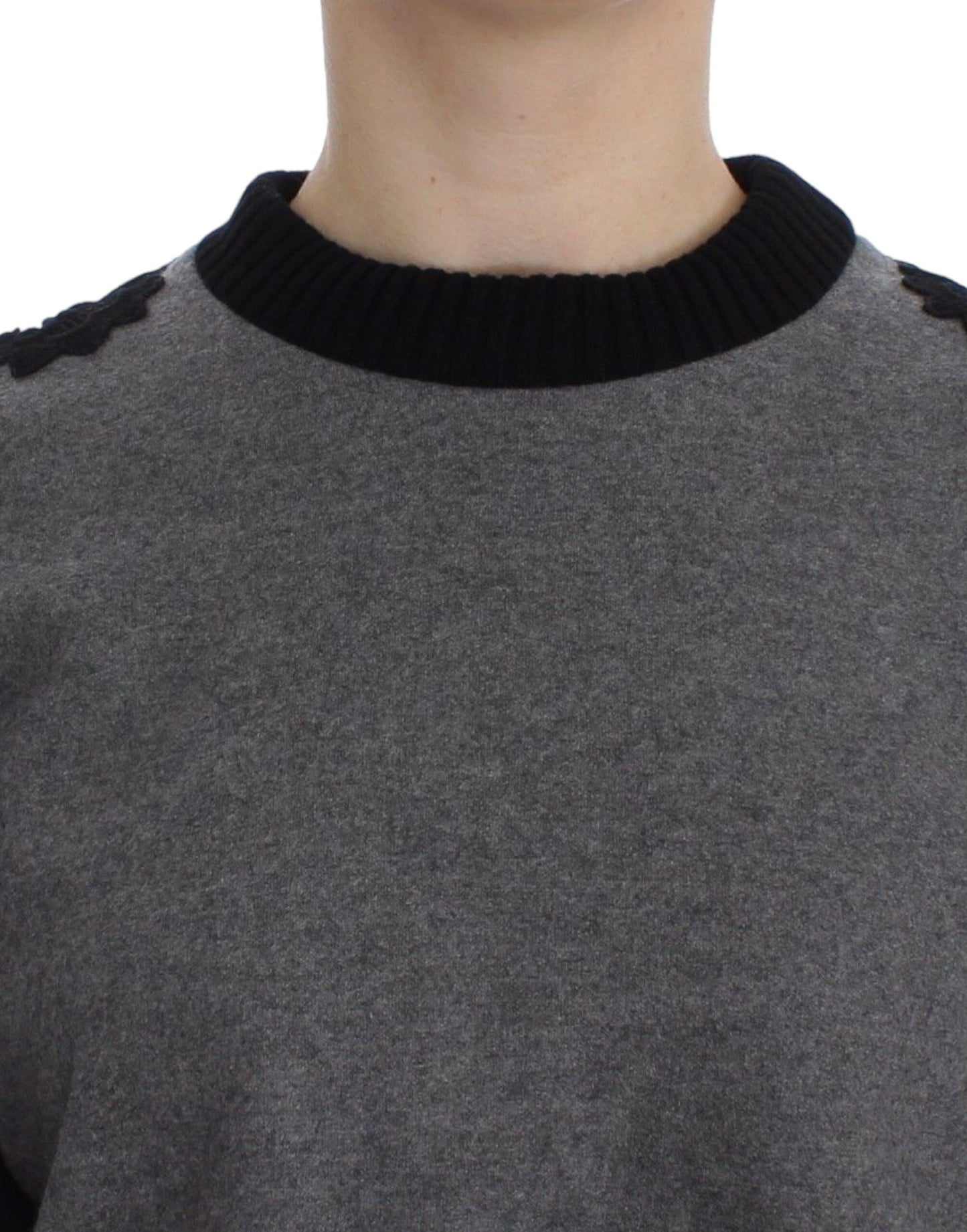 Dolce &amp; Gabbana Grau-schwarzer Woll-Kaschmir-Pullover mit Spitze