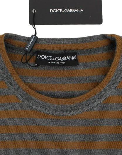 Dolce &amp; Gabbana Übergroßes grau-gelb gestreiftes Pullover-Oberteil