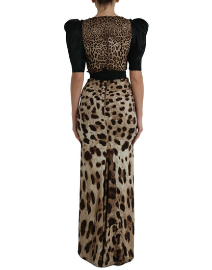 Dolce & Gabbana Silk Leopard Embellished Long Dress