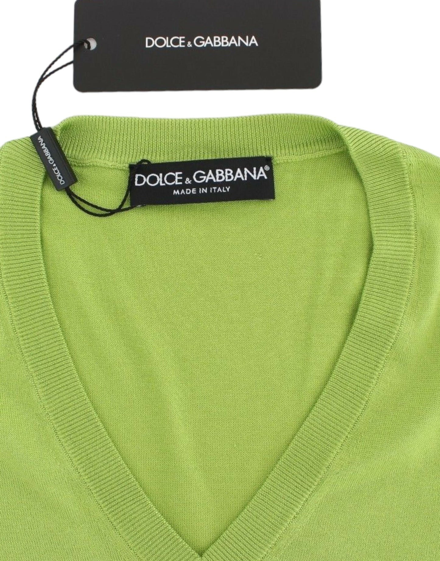 Dolce & Gabbana Green Wool V-Neck 풀오버 스웨터 탑