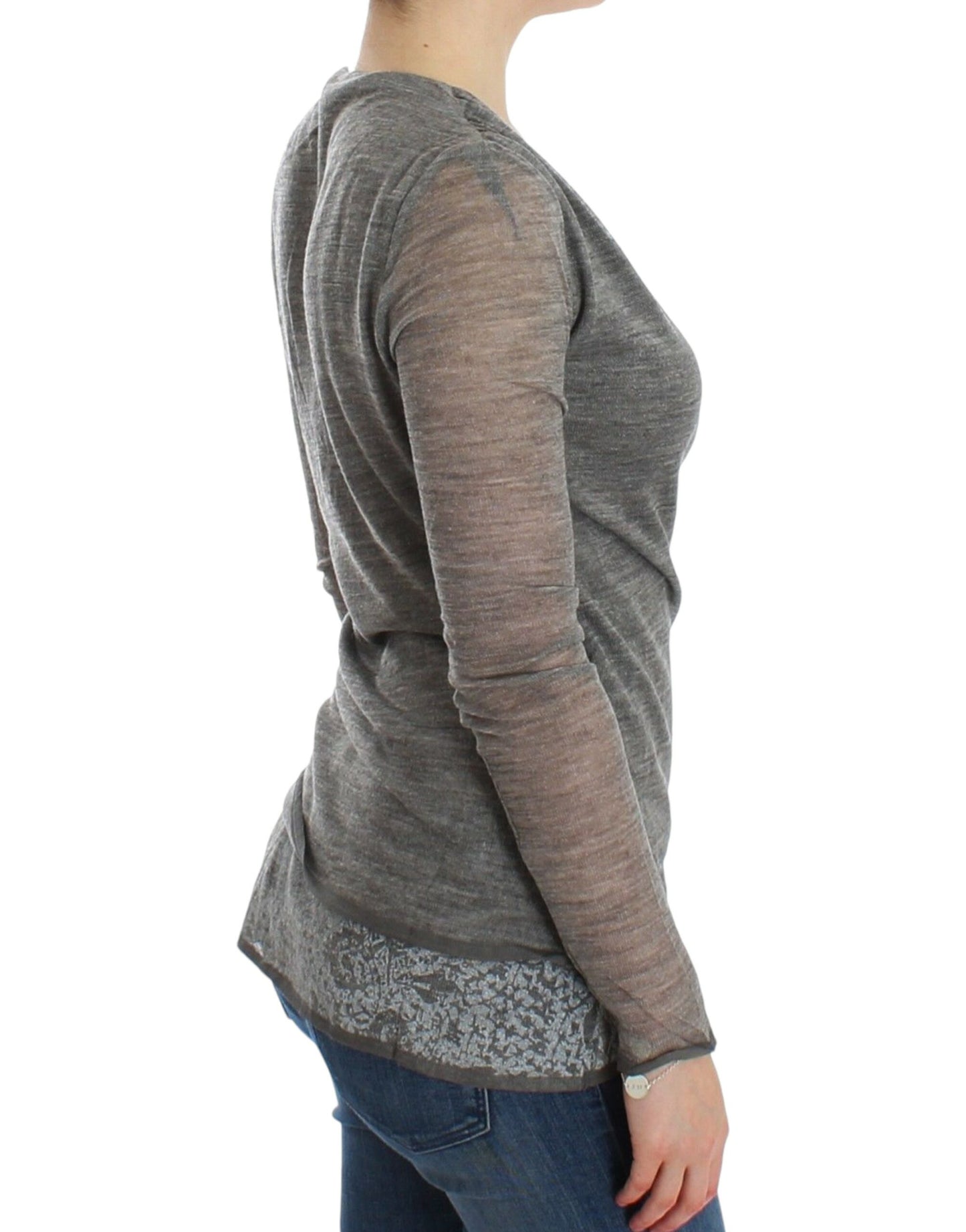 Ermanno Scervino Elegant Gray Wool Blend Deep V-neck Sweater