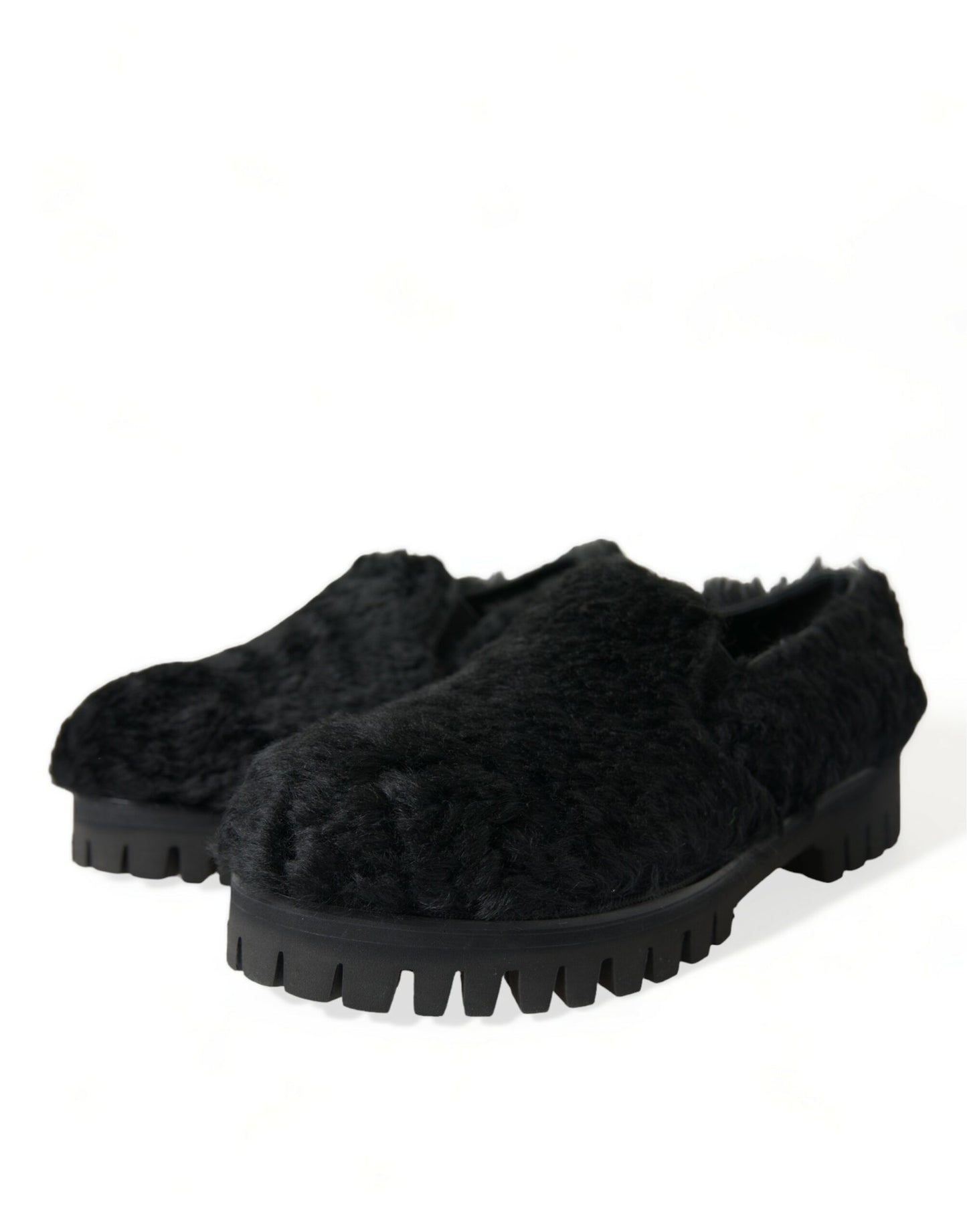 Dolce & Gabbana Elegant Black Fur Slip On Loafers for Men