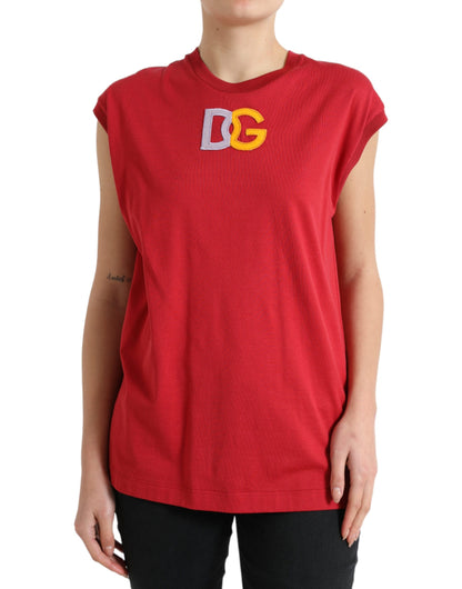 Dolce & Gabbana Elegant Red Cotton Crew Neck Tank Top